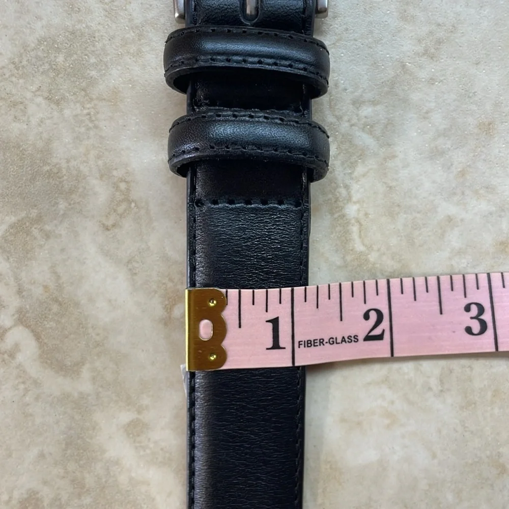 Lands’ End Belt Cow Leather The Outfitters Black Size 56 Silver Buckle Classic